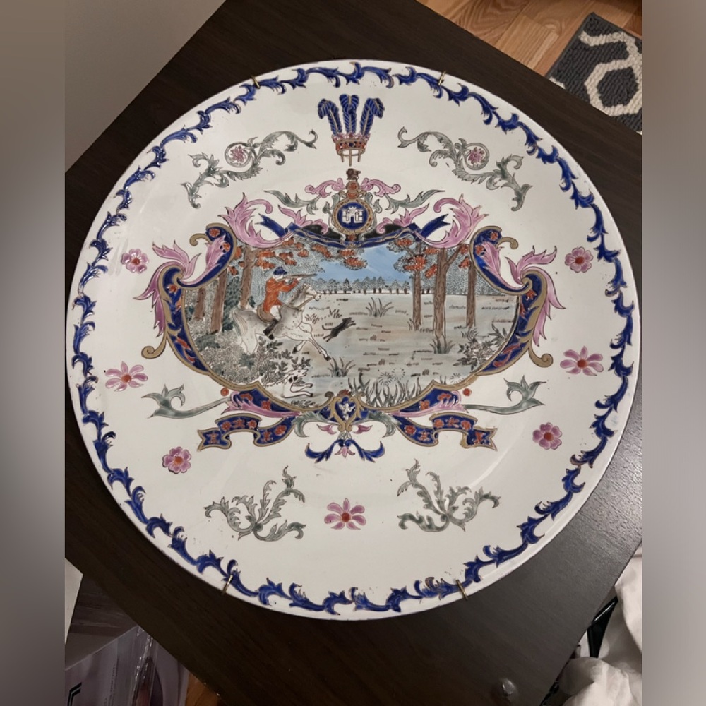 Large Porcelain Decorative Tray Foxhunting Scene booth